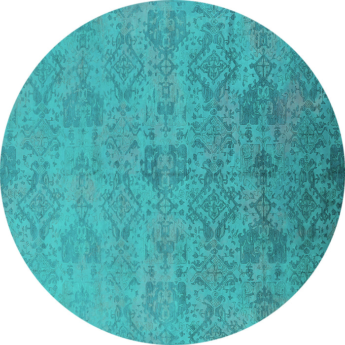 Round Machine Washable Oriental Turquoise Industrial Area Rugs, wshurb2019turq
