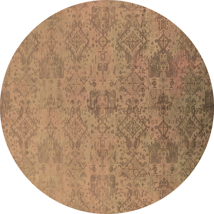 Round Machine Washable Oriental Brown Industrial Rug, wshurb2019brn
