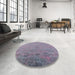 Round Mid-Century Modern French Lilac Purple Oriental Rug in a Office, urb2019