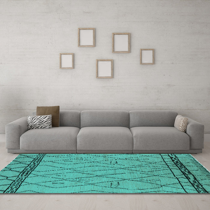 Machine Washable Solid Turquoise Modern Area Rugs in a Living Room,, wshurb2020turq