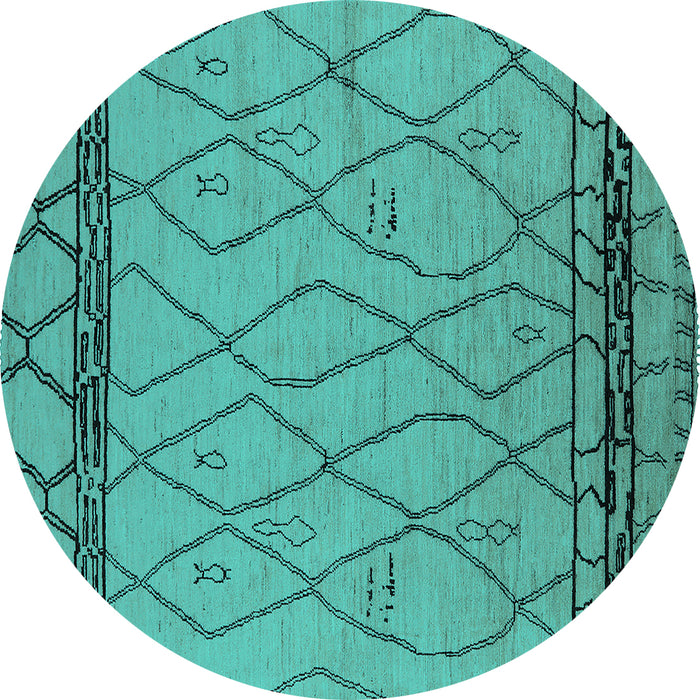 Round Machine Washable Solid Turquoise Modern Area Rugs, wshurb2020turq
