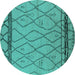 Round Machine Washable Solid Turquoise Modern Area Rugs, wshurb2020turq