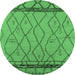 Round Machine Washable Solid Emerald Green Modern Area Rugs, wshurb2020emgrn