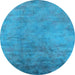 Round Machine Washable Oriental Light Blue Industrial Rug, wshurb2021lblu