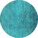 Round Machine Washable Oriental Turquoise Industrial Area Rugs, wshurb2021turq