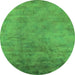 Round Machine Washable Oriental Green Industrial Area Rugs, wshurb2021grn