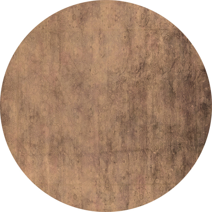Round Machine Washable Oriental Brown Industrial Rug, wshurb2021brn