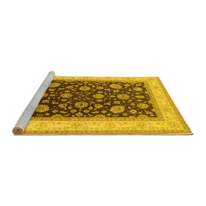 Sideview of Machine Washable Oriental Yellow Traditional Rug, wshurb2022yw