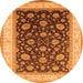 Round Machine Washable Oriental Orange Traditional Area Rugs, wshurb2022org