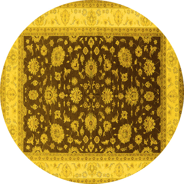 Round Machine Washable Oriental Yellow Traditional Rug, wshurb2022yw