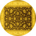 Round Machine Washable Oriental Yellow Traditional Rug, wshurb2022yw