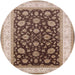 Round Machine Washable Industrial Modern Dark Sienna Brown Rug, wshurb2022