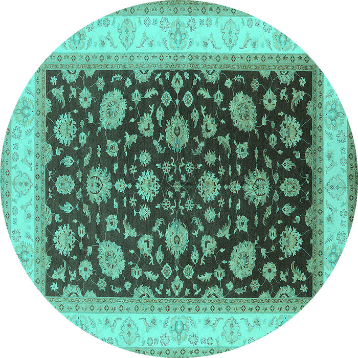 Round Machine Washable Oriental Turquoise Traditional Area Rugs, wshurb2022turq