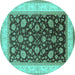 Round Machine Washable Oriental Turquoise Traditional Area Rugs, wshurb2022turq