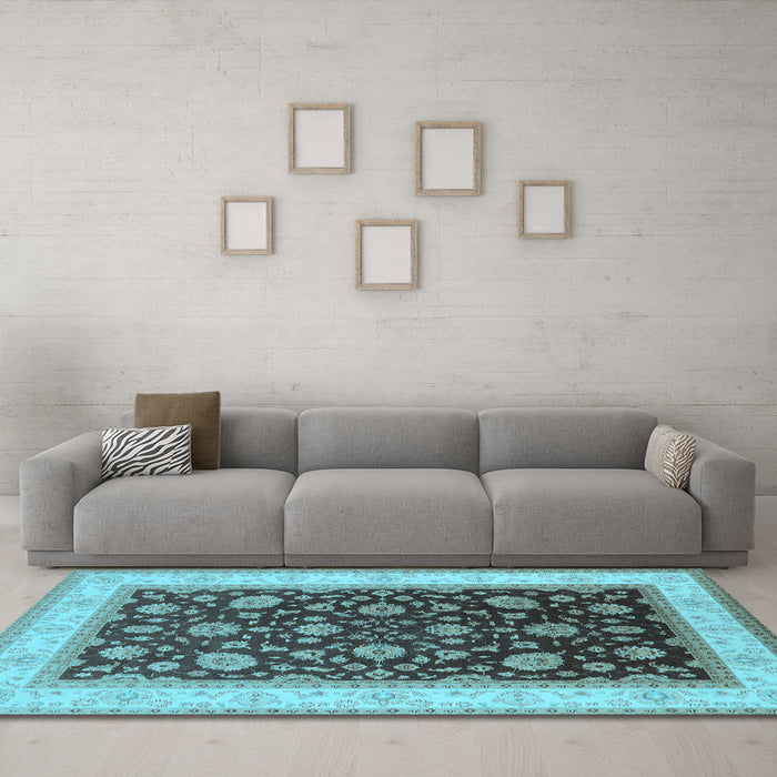 Machine Washable Oriental Light Blue Traditional Rug in a Living Room, wshurb2022lblu
