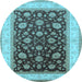 Round Machine Washable Oriental Light Blue Traditional Rug, wshurb2022lblu