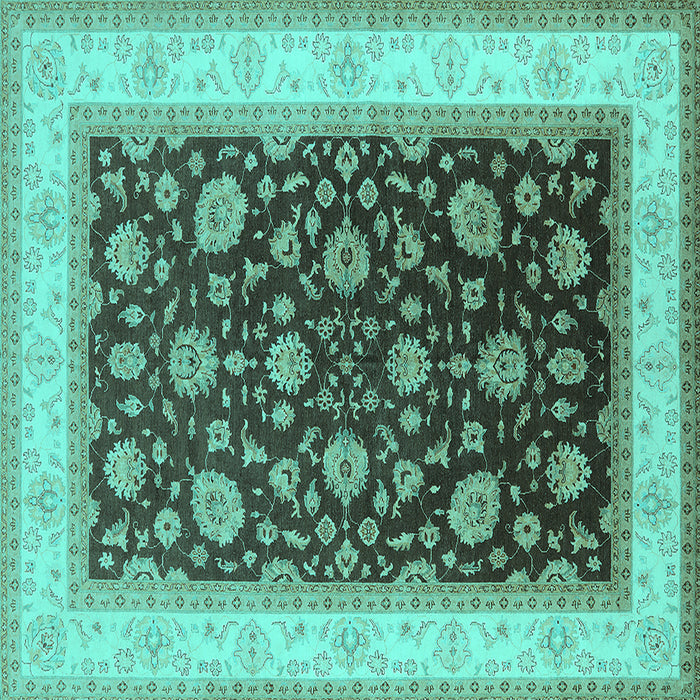 Square Machine Washable Oriental Turquoise Traditional Area Rugs, wshurb2022turq