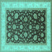 Square Machine Washable Oriental Turquoise Traditional Area Rugs, wshurb2022turq