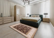 Mid-Century Modern Dark Sienna Brown Oriental Rug in a Bedroom, urb2022