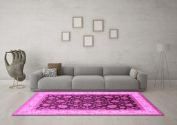 Machine Washable Oriental Pink Traditional Rug in a Living Room, wshurb2022pnk