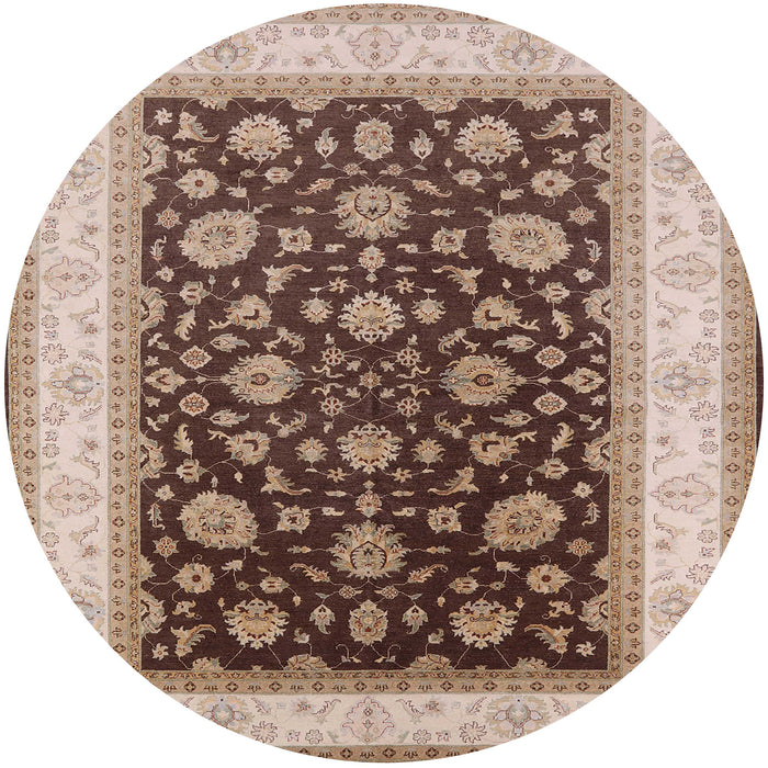Round Mid-Century Modern Dark Sienna Brown Oriental Rug, urb2022