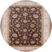 Round Mid-Century Modern Dark Sienna Brown Oriental Rug, urb2022