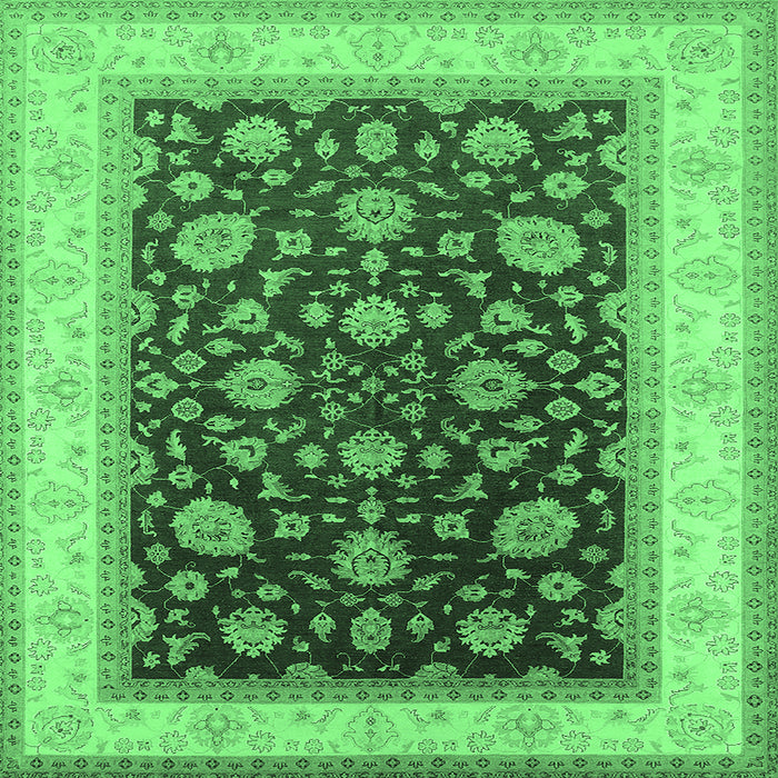 Square Machine Washable Oriental Emerald Green Traditional Area Rugs, wshurb2022emgrn
