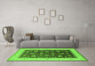 Machine Washable Oriental Green Traditional Area Rugs in a Living Room,, wshurb2022grn