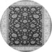 Round Machine Washable Oriental Gray Traditional Rug, wshurb2022gry