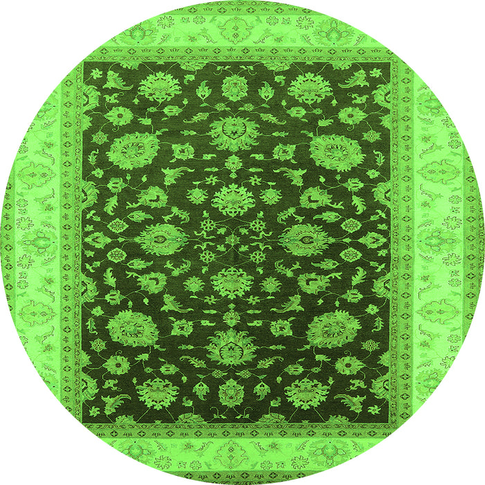 Round Machine Washable Oriental Green Traditional Area Rugs, wshurb2022grn