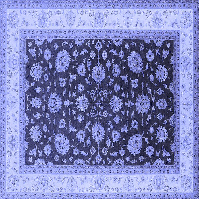Square Machine Washable Oriental Blue Traditional Rug, wshurb2022blu
