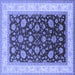 Square Machine Washable Oriental Blue Traditional Rug, wshurb2022blu