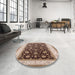 Round Mid-Century Modern Dark Sienna Brown Oriental Rug in a Office, urb2022