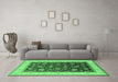 Machine Washable Oriental Emerald Green Traditional Area Rugs in a Living Room,, wshurb2022emgrn