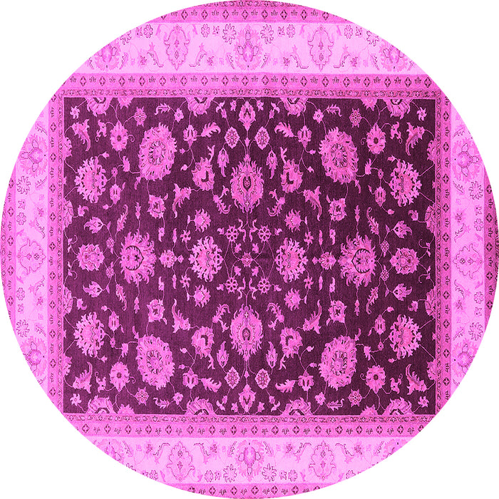 Round Machine Washable Oriental Pink Traditional Rug, wshurb2022pnk