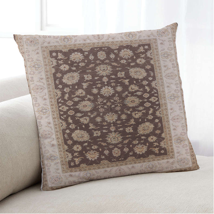 Lifestyle Image of Mid-Century Modern Urban Square Dark Sienna Brown Throw Pillow, 18 inch by 18 inch, pwurb2022