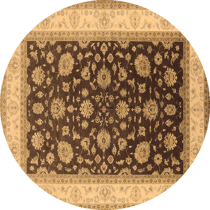 Round Machine Washable Oriental Brown Traditional Rug, wshurb2022brn