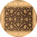 Round Machine Washable Oriental Brown Traditional Rug, wshurb2022brn