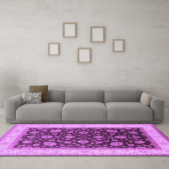 Machine Washable Oriental Purple Traditional Area Rugs in a Living Room, wshurb2022pur