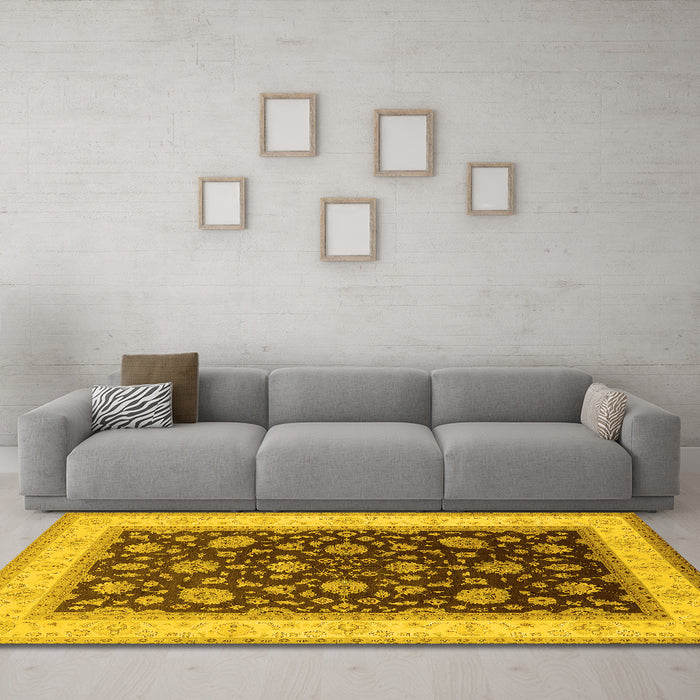 Machine Washable Oriental Yellow Traditional Rug in a Living Room, wshurb2022yw