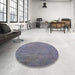 Round Mid-Century Modern Purple Oriental Rug in a Office, urb2023