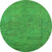 Round Machine Washable Oriental Green Industrial Area Rugs, wshurb2023grn