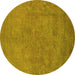 Round Machine Washable Oriental Yellow Industrial Rug, wshurb2023yw