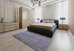 Mid-Century Modern Purple Oriental Rug in a Bedroom, urb2023