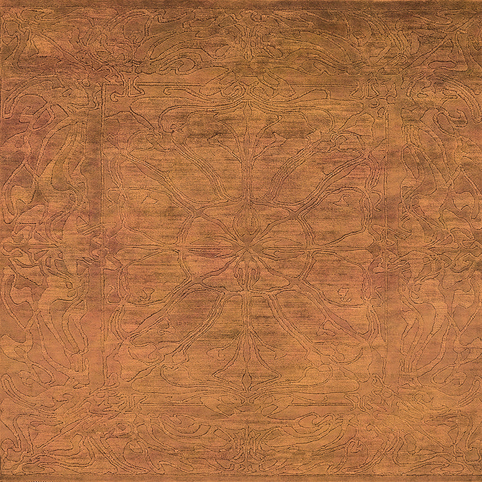 Square Machine Washable Oriental Orange Industrial Area Rugs, wshurb2023org