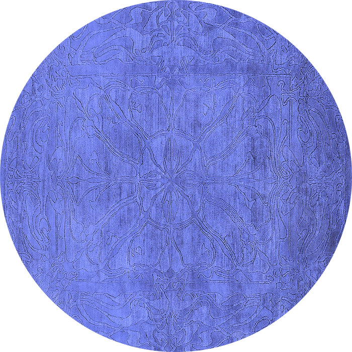 Round Machine Washable Oriental Blue Industrial Rug, wshurb2023blu