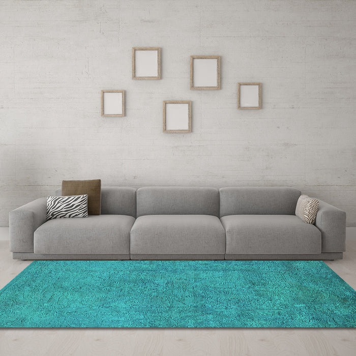 Machine Washable Oriental Turquoise Industrial Area Rugs in a Living Room,, wshurb2023turq