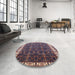 Round Mid-Century Modern Purple Lily Purple Oriental Rug in a Office, urb2024