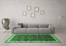 Machine Washable Oriental Emerald Green Industrial Area Rugs in a Living Room,, wshurb2024emgrn