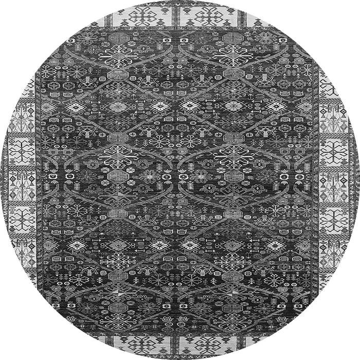 Round Machine Washable Oriental Gray Industrial Rug, wshurb2024gry